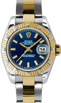 Rolex Lady-Datejust 26 179313-BLUSO Blue Index Fluted Diamond Yellow Gold Stainless Steel Oyster - BRAND NEW