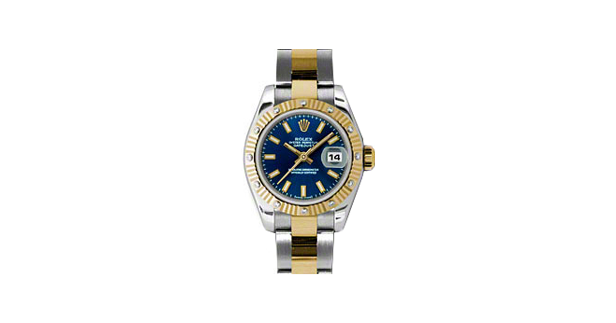 Rolex Lady-Datejust 26 179313-BLUSO Blue Index Fluted Diamond Yellow Gold Stainless Steel Oyster - BRAND NEW
