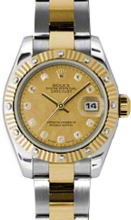 Rolex Lady-Datejust 26 179313-GDMOPDO Champagne Diamond Dial Fluted Diamond Yellow Gold Stainless Steel Oyster - BRAND NEW