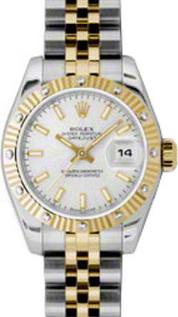 Rolex Lady-Datejust 26 179313-WHTSJ White Index Fluted Diamond Yellow Gold Stainless Steel Jubilee