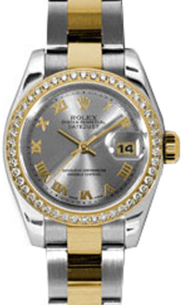 Rolex Lady-Datejust 26 179383-RHDRO Rhodium Roman Diamond Bezel Yellow Gold Stainless Steel Oyster - BRAND NEW