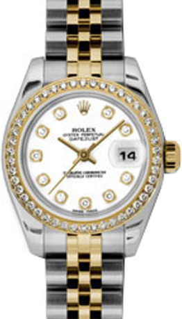 Rolex Lady-Datejust 26 179383-WHTDJ White Diamond Dial Diamond Bezel Yellow Gold Stainless Steel Jubilee - BRAND NEW