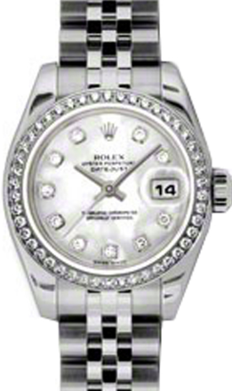 Rolex Lady-Datejust 26 179384-MOPDJ White Mother of Pearl Diamond Dial Diamond Bezel Stainless Steel Jubilee - BRAND NEW