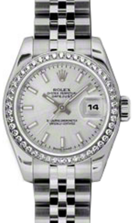 Rolex Lady-Datejust 26 179384-SLVSJ Silver Index Diamond Bezel Stainless Steel Jubilee - BRAND NEW
