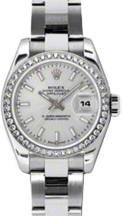 Rolex Lady-Datejust 26 179384-SLVSO Silver Index Diamond Bezel Stainless Steel Oyster - BRAND NEW