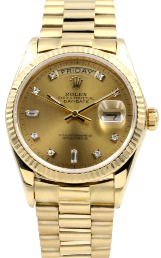 Rolex President 36 mm 18038 diamond-2 Yellow Gold Champagne