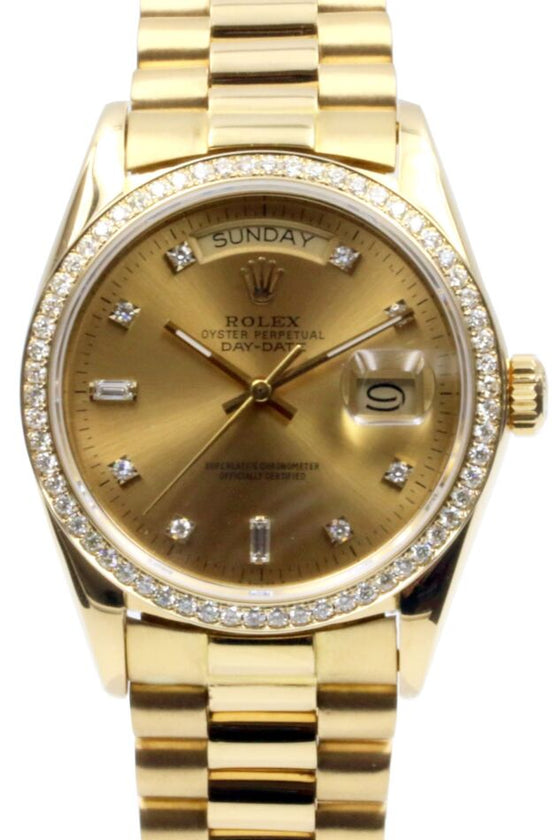 Rolex President 36 mm 18038 diamond bezel Yellow Gold/Diamonds Champagne