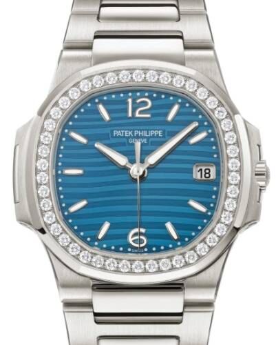 Patek Philippe Nautilus 32 mm 7010/1G-013 White Gold/Diamonds Blue
