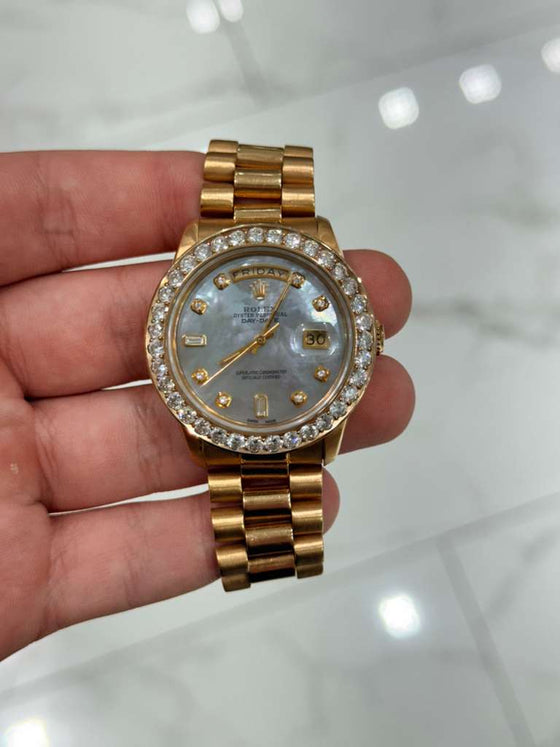 Rolex Day-Date 18038 36mm Yellow Gold Diamond Dial President Bracelet Fluted Bezel