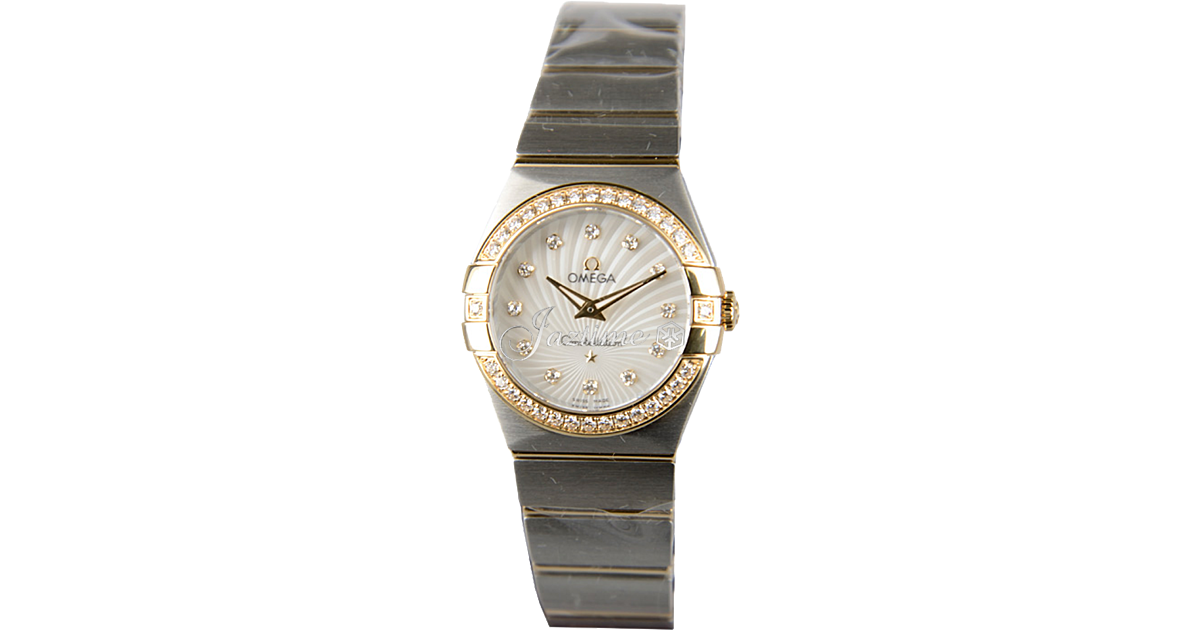 Omega Constellation Quartz 123.25.27.60.55.004 27mm White Mother of Pearl Guilloche Diamond Yellow Gold Stainless Steel BRAND NEW