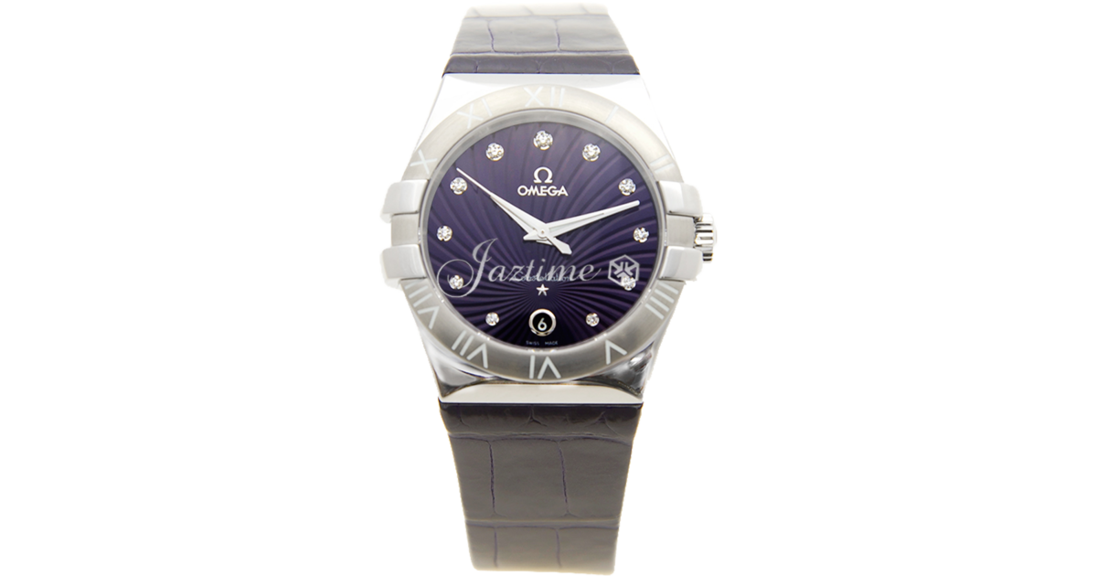 Omega Constellation Quartz 123.13.35.60.60.001 35mm Purple Diamond Stainless Steel Leather BRAND NEW