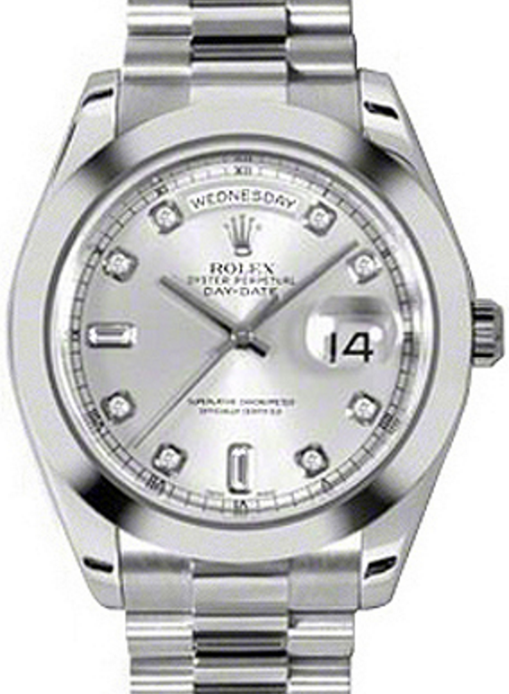 Rolex Day-Date II 218206-SLVDSP 41mm Silver Diamond Platinum President - BRAND NEW