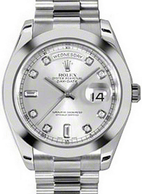 Rolex Day-Date II 218206-SLVDSP 41mm Silver Diamond Platinum President - BRAND NEW