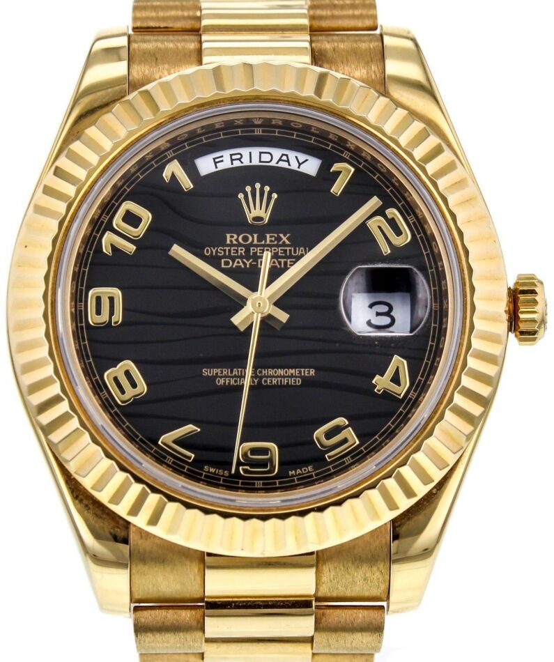 Rolex Day-Date II 41 mm 218238-BLKAFP Yellow Gold Black