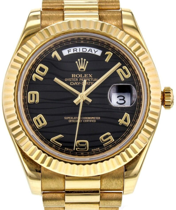 Rolex Day-Date II 41 mm 218238-BLKAFP Yellow Gold Black