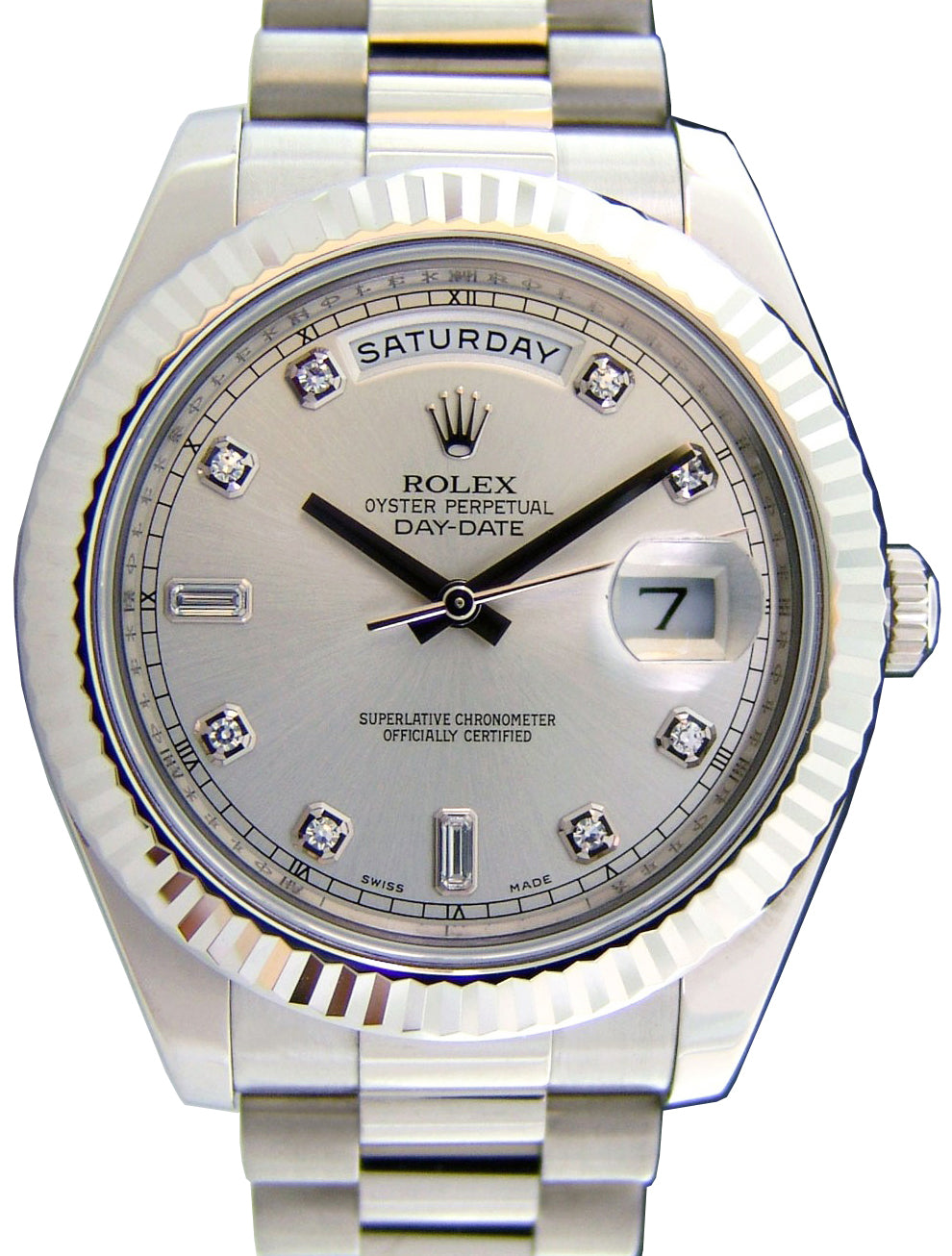 Rolex Day-Date II 218239-SLVDFP 41mm Silver Diamond Fluted White Gold President - BRAND NEW