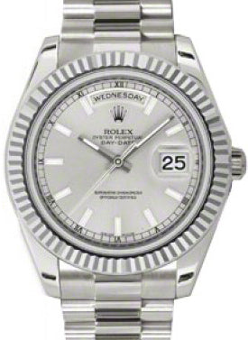 Rolex Day-Date II 218239-SLVSFP 41mm Silver Index Fluted White Gold President - BRAND NEW