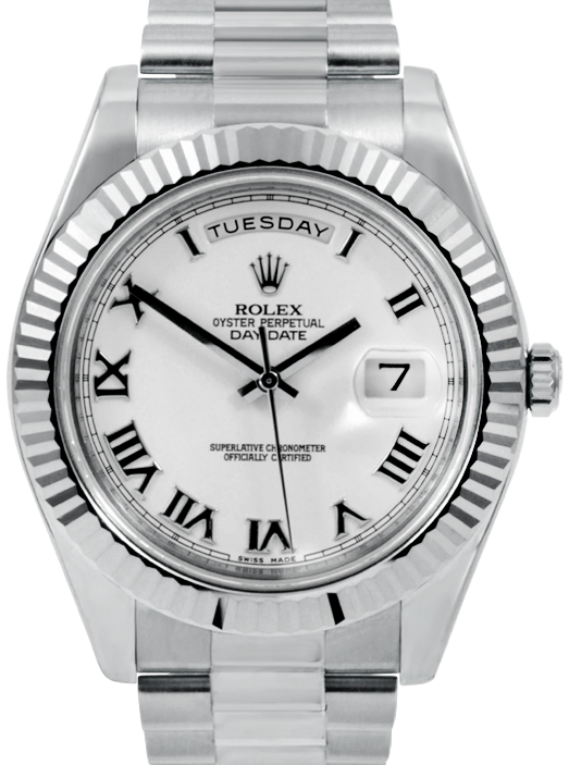 Rolex Day-Date II 218239-WHTRFP 41mm White Roman Fluted White Gold President - BRAND NEW