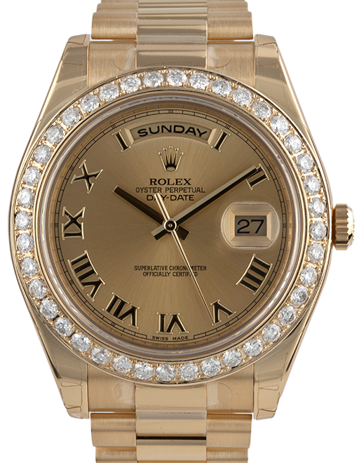 Rolex Day-Date II 218348-GLDRDP 41mm Champagne Roman Diamond Bezel Yellow Gold President - BRAND NEW