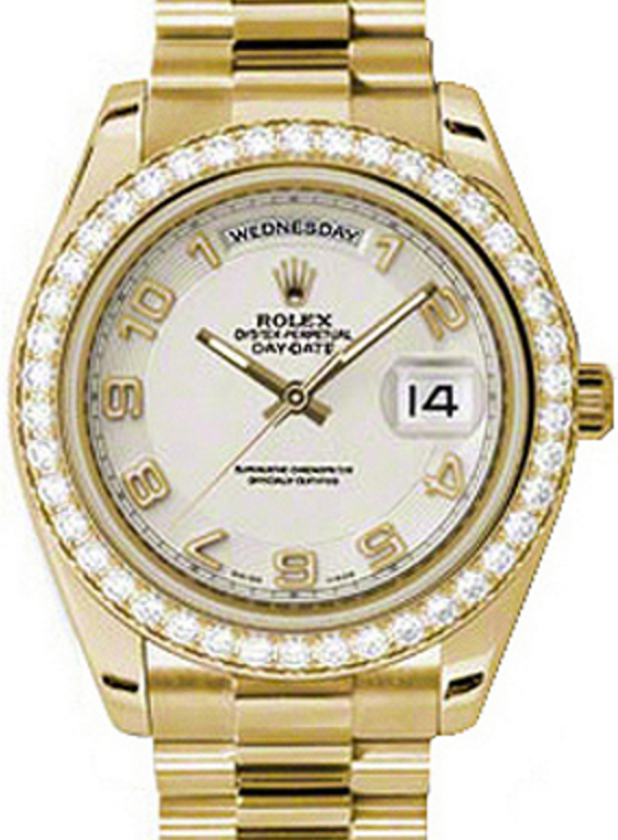 Rolex Day-Date II 218348-IVRADP 41mm Ivory Arabic Diamond Bezel Yellow Gold President - BRAND NEW