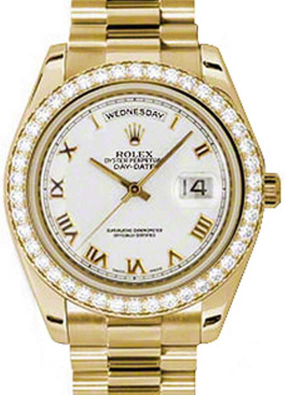 Rolex Day-Date II 218348-WHTRDP 41mm White Roman Diamond Bezel Yellow Gold President - BRAND NEW