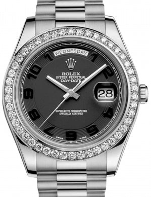 Rolex Day-Date II 218349-BLCADP 41mm Black Arabic Concentric Circle Diamond Bezel White Gold President - BRAND NEW