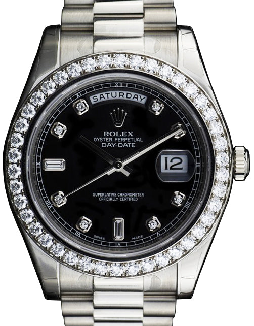 Rolex Day-Date II 218349-BLKDDP 41mm Black Diamond Bezel White Gold President - BRAND NEW