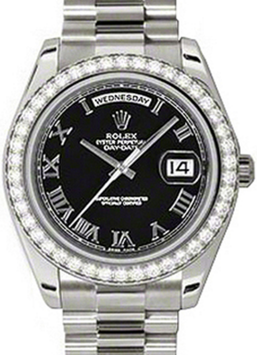 Rolex Day-Date II 218349-BLKRDP 41mm Black Roman Diamond Bezel White Gold President - BRAND NEW