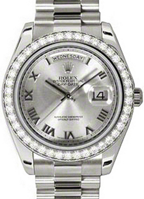 Rolex Day-Date II 218349-RHDRDP 41mm Rhodium Roman Diamond Bezel White Gold President - BRAND NEW
