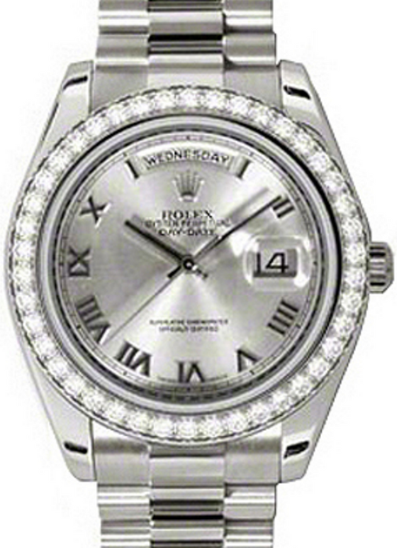 Rolex Day-Date II 218349-RHDRDP 41mm Rhodium Roman Diamond Bezel White Gold President - BRAND NEW