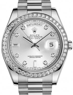Rolex Day-Date II 218349-SLVDDP 41mm Silver Diamond Bezel White Gold President - BRAND NEW
