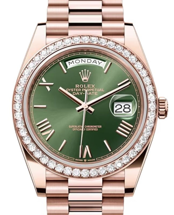 Rolex Day-Date 40 40 mm 228345RBRO Rose Gold/Diamonds Olive Green