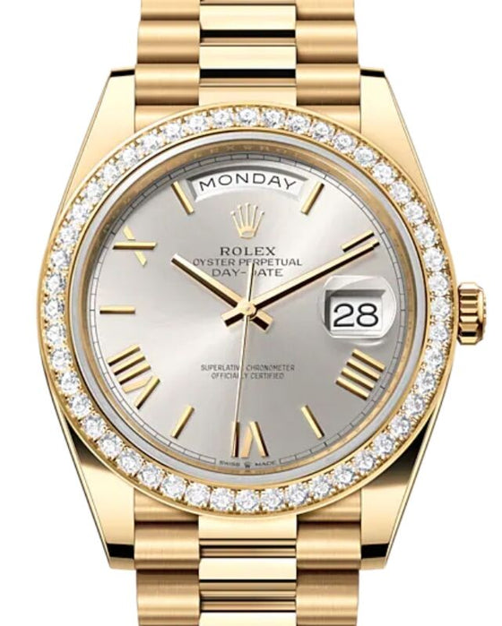 Rolex Day-Date 40 40 mm 228348RBR-SLVRP Yellow Gold/Diamonds Silver
