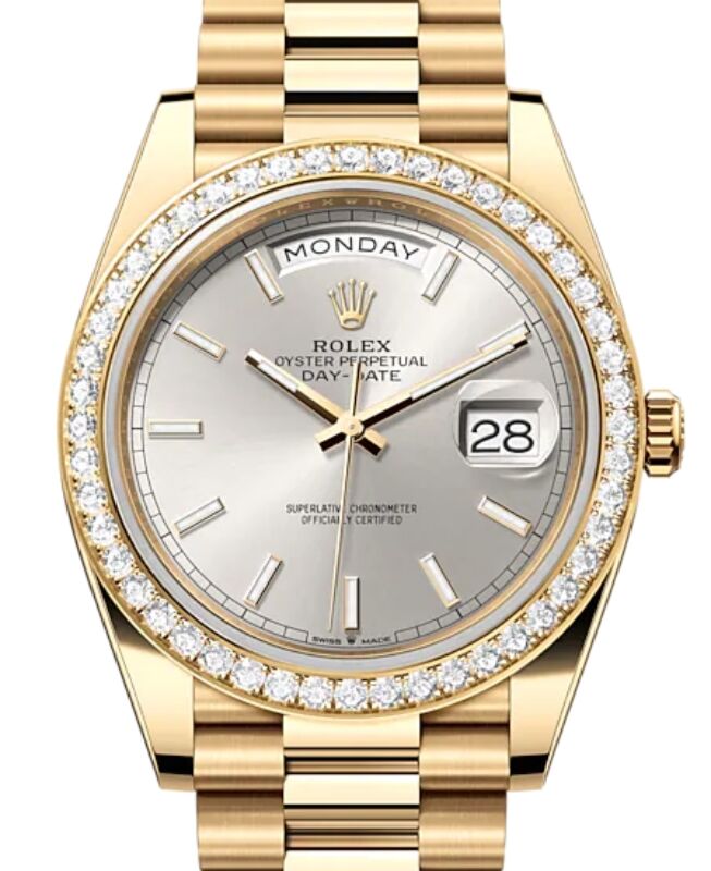 Rolex Day-Date 40 40 mm 228348RBRSSP Yellow Gold/Diamonds Silver