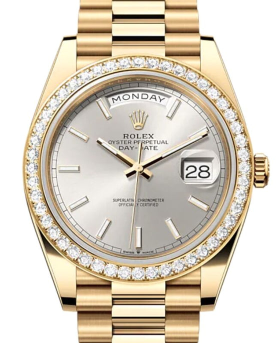 Rolex Day-Date 40 40 mm 228348RBRSSP Yellow Gold/Diamonds Silver