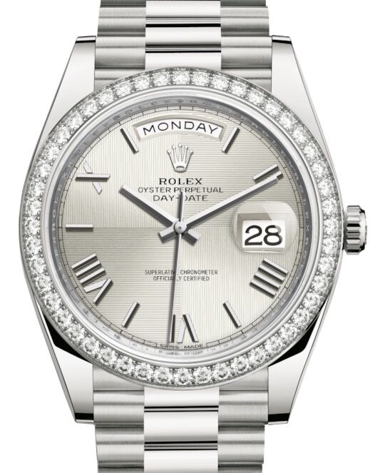 Rolex Day-Date 40 40 mm 228349RBR-SLVQMRP White Gold/Diamonds Silver
