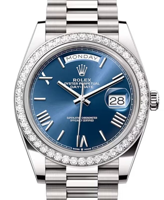 Rolex Day-Date 40 40 mm 228349RBRBLIRP White Gold/Diamonds Blue