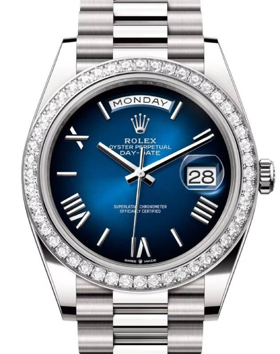 Rolex Day-Date 40 40 mm 228349RBRBOSRP White Gold/Diamonds Blue