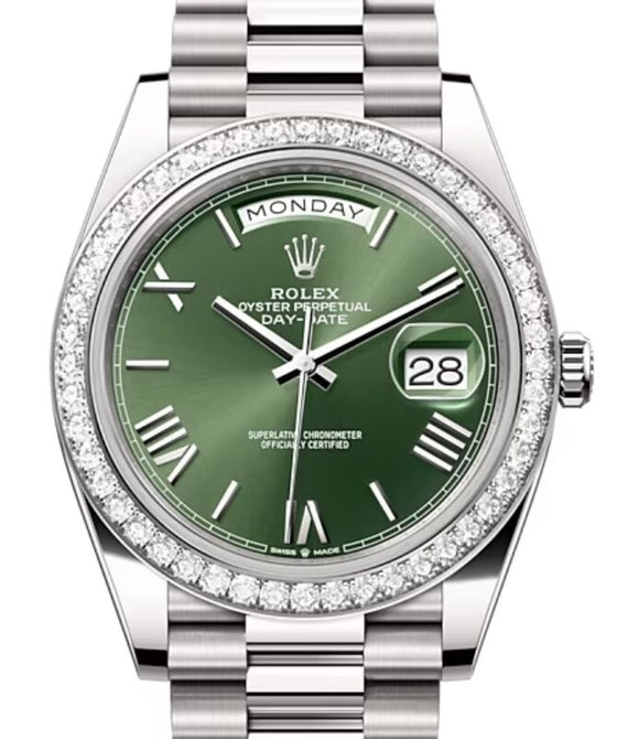 Rolex Day-Date 40 40 mm 228349RBROLVGIRP White Gold/Diamonds Olive Green