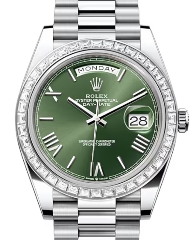 Rolex Day-Date 40 40 mm 228396TBR-OLVGRP Platinum/Diamonds Olive Green