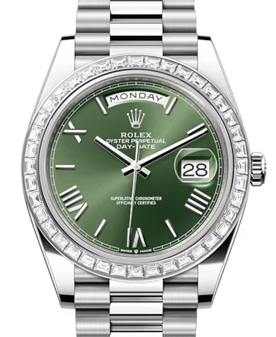 Rolex Day-Date 40 40 mm 228396TBR-OLVGRP Platinum/Diamonds Olive Green