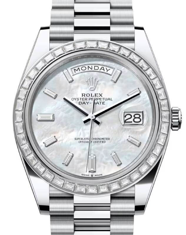 Rolex Day-Date 40 40 mm 228396TBRWMOPBDP Platinum/Diamonds White Mother of Pearl