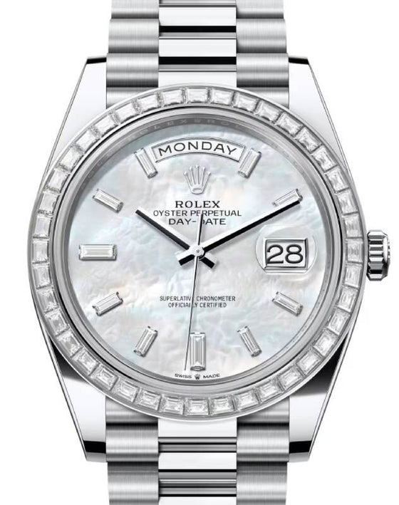 Rolex Day-Date 40 40 mm 228396TBRWMOPBDP Platinum/Diamonds White Mother of Pearl