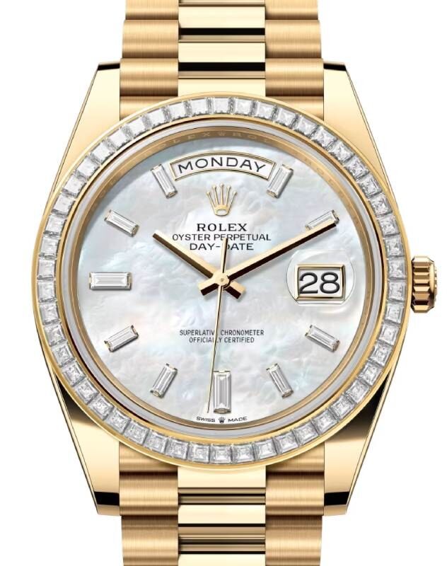 Rolex Day-Date 40 40 mm 228398TBRWMOPD Yellow Gold/Diamonds White Mother of Pearl