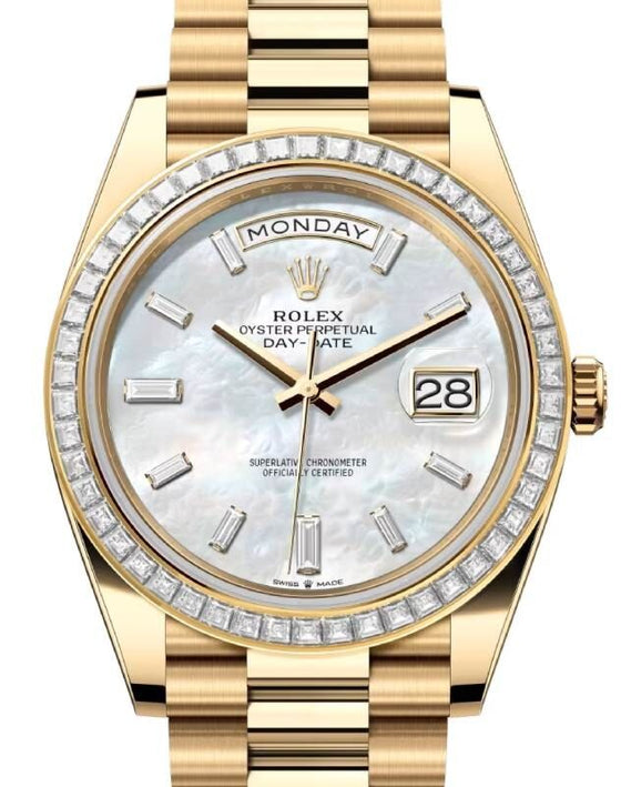 Rolex Day-Date 40 40 mm 228398TBRWMOPD Yellow Gold/Diamonds White Mother of Pearl