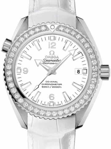 Omega Seamaster Planet Ocean 600M 42mm Steel/Diamond Bezel White Dial Leather Strap 232.18.42.21.04.001