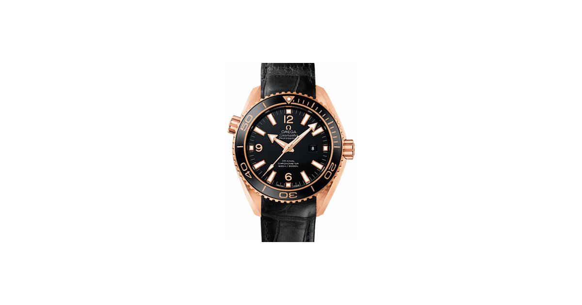 Omega Planet Ocean 600M 37.5mm Red Gold Black Dial Leather Strap 232.63.38.20.01.001