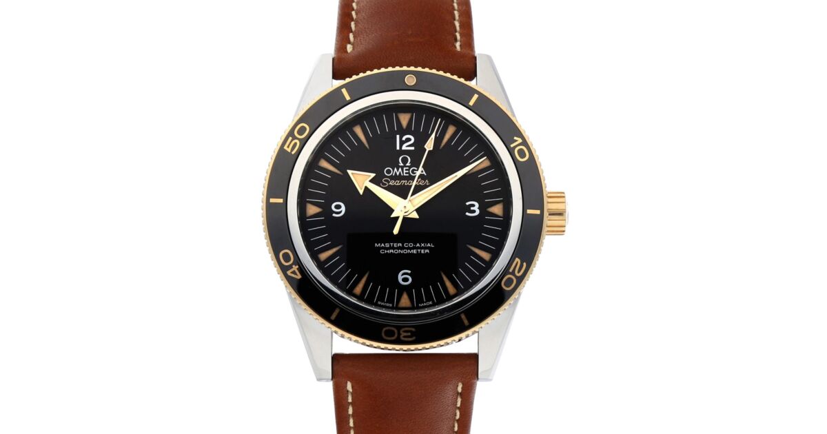Omega Seamaster 300 Master Co-Axial Chronometer 41mm Steel/Yellow Gold Black Dial Leather Strap 233.22.41.21.01.001 - BRAND NEW