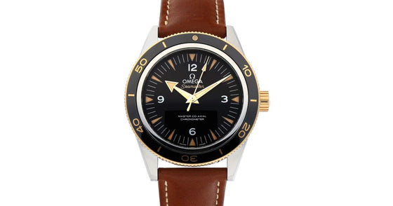 Omega Seamaster 300 Master Co-Axial Chronometer 41mm Steel/Yellow Gold Black Dial Leather Strap 233.22.41.21.01.001 - BRAND NEW