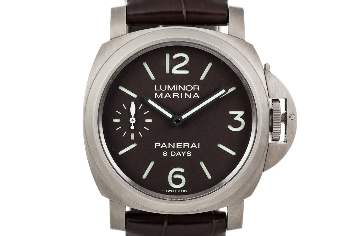 Panerai Luminor 8 Days Titanium 44mm Brown Dial Alligator Leather Bracelet PAM00564 - BRAND NEW